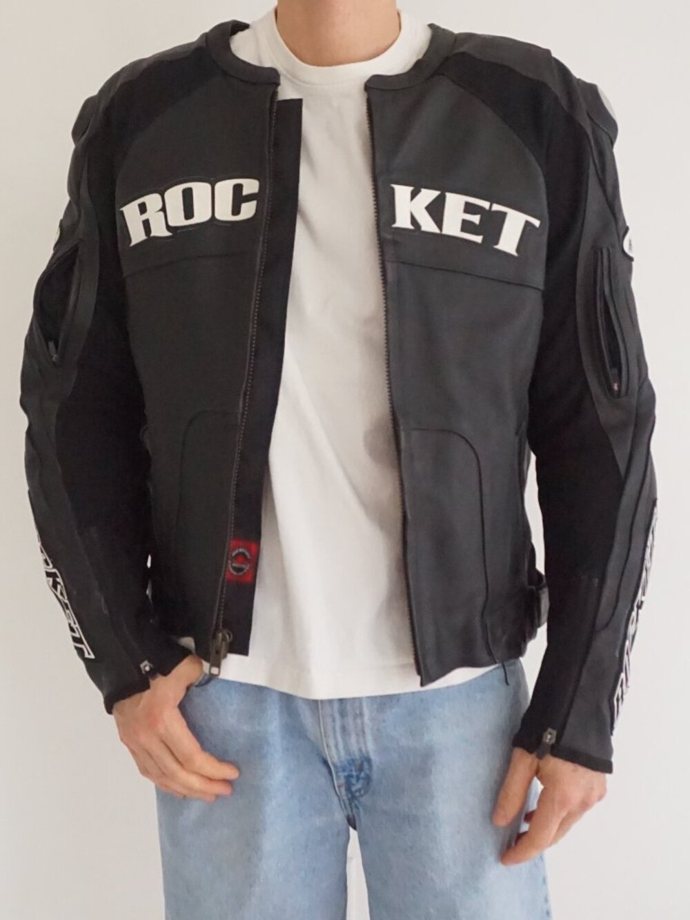 Joe Rocket Black White Logo Armoured Racing Leather Motorcycle Moto Jacket M
